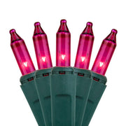 100 Pink Mini Lights, Green Wire, 6" Spacing