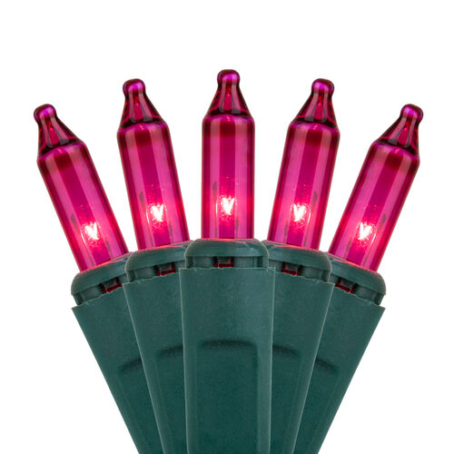 100 Pink Mini Lights, Green Wire, 6" Spacing