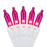 100 Pink Mini Lights, White Wire, 2.5" Spacing