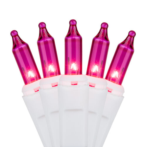 100 Pink Mini Lights, White Wire, 2.5" Spacing