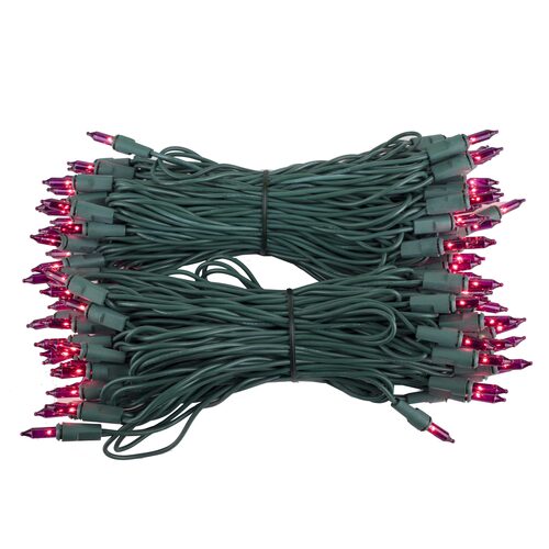100 Purple Mini Lights, Green Wire, 6" Spacing