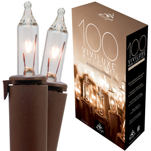 100 Viviluxe TM Clear Christmas Mini Lights, White Wire, 5.5" Spacing