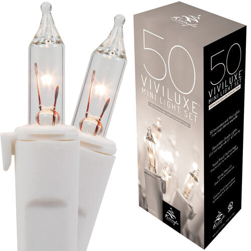 100 Viviluxe TM Clear Christmas Mini Lights, White Wire, 5.5" Spacing