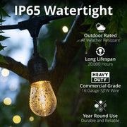 Warm White Straight Filament Shatterproof LED Patio String Light Set with S14 Bulbs on Black Wire, with Drops