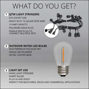 Warm White Straight Filament Shatterproof LED Patio String Light Set with S14 Bulbs on Black Wire, with Drops