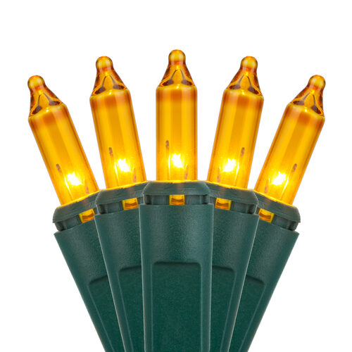 100 Yellow Mini Lights, Green Wire, 2.5" Spacing