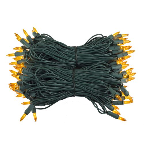 100 Yellow Mini Lights, Green Wire, 2.5" Spacing
