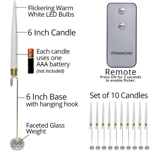 12" Remote Controlled LED Christmas Tree Taper Candles, Set of 10