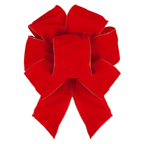 Red Puff Velvet 7-Loop Indoor Christmas Bow