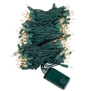 140 Clear Chasing Lights, Green Wire, 4" Spacing