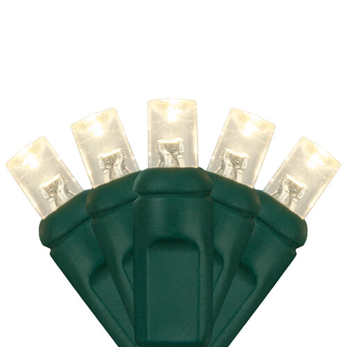 15 5mm Warm White LED Christmas Lights, Green Wire, 4" Spacing