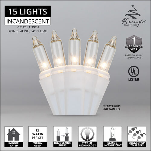 15 Clear Craft Lights, White Wire, 4" Spacing