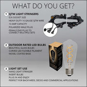 FlexFilament TM LED Patio String Light Set with 10 5W ST64 Edison Bulbs on Black Wire