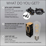 FlexFilament TM LED Patio String Light Set with 10 5W ST64 Edison Bulbs on Black Wire