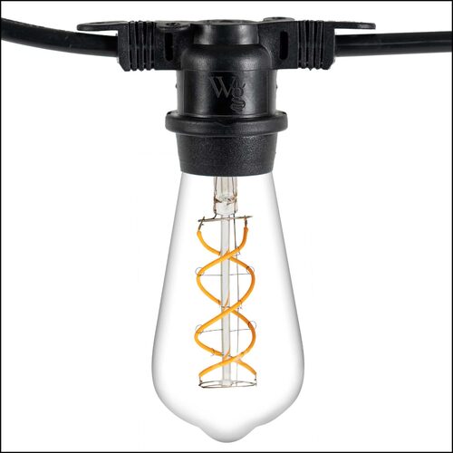 FlexFilament TM LED Patio String Light Set with 10 5W ST64 Edison Bulbs on Black Wire