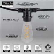 FlexFilament TM LED Patio String Light Set with 10 5W ST64 Edison Bulbs on Black Wire