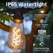 FlexFilament TM LED Patio String Light Set with 10 5W ST64 Edison Bulbs on Black Wire