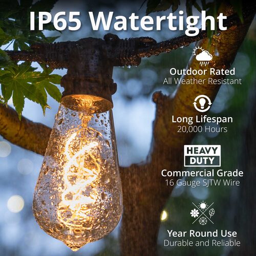 FlexFilament TM LED Patio String Light Set with 10 5W ST64 Edison Bulbs on Black Wire