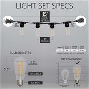 FlexFilament TM LED Patio String Light Set with 10 5W ST64 Edison Bulbs on Black Wire