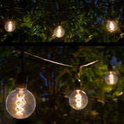 FlexFilament TM LED Patio String Light Set with G95 Edison Bulbs on Black Wire, with Drops