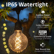 FlexFilament TM LED Patio String Light Set with G95 Edison Bulbs on Black Wire, with Drops
