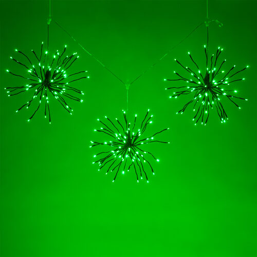 15" Green Starburst Lighted Branches, Green LED Twinkle, Set of 3