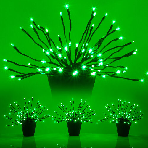 15" Green Starburst Lighted Branches, Green LED Twinkle, Set of 3