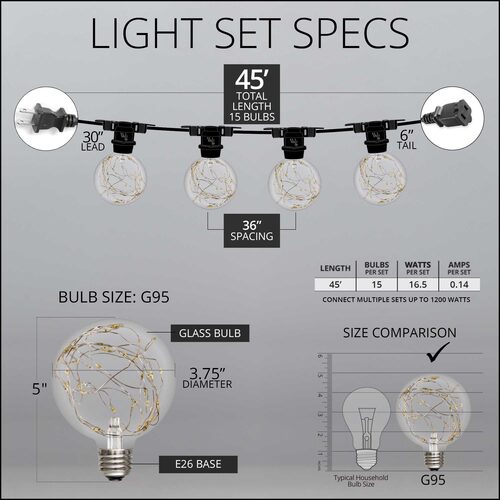 RGB Color Change LEDimagine TM Patio String Light Set with G95 Fairy Light Bulbs on Black Wire