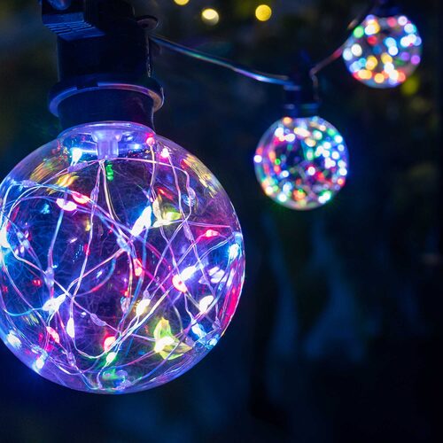 RGB Color Change LEDimagine TM Patio String Light Set with G95 Fairy Light Bulbs on Black Wire