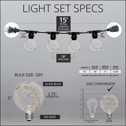 RGB Color Change LEDimagine TM Patio String Light Set with G95 Fairy Light Bulbs on Black Wire