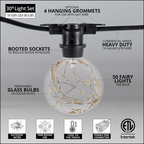 RGB Color Change LEDimagine TM Patio String Light Set with G95 Fairy Light Bulbs on Black Wire