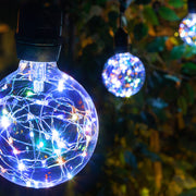 RGB Color Change LEDimagine TM Patio String Light Set with G95 Fairy Light Bulbs on Black Wire, with Drops