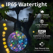 RGB Color Change LEDimagine TM Patio String Light Set with G95 Fairy Light Bulbs on Black Wire, with Drops