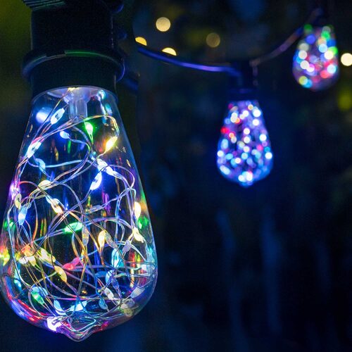 RGB Color Change LEDimagine TM Patio String Light Set with 10 ST64 Fairy Light Bulbs on Black Wire