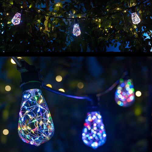 RGB Color Change LEDimagine TM Patio String Light Set with 10 ST64 Fairy Light Bulbs on Black Wire