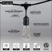 RGB Color Change LEDimagine TM Patio String Light Set with 10 ST64 Fairy Light Bulbs on Black Wire, with Drops