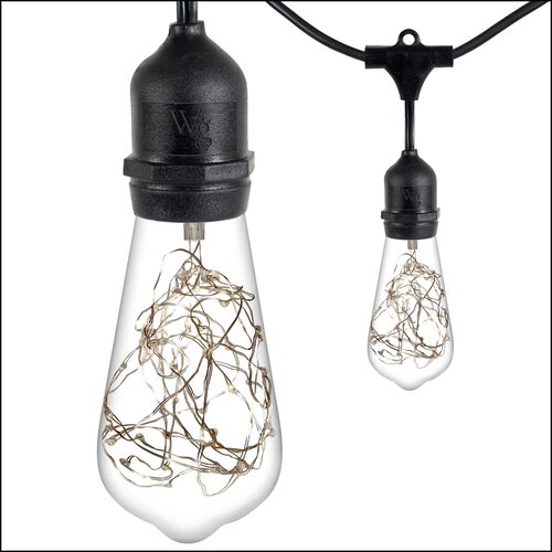 RGB Color Change LEDimagine TM Patio String Light Set with 10 ST64 Fairy Light Bulbs on Black Wire, with Drops