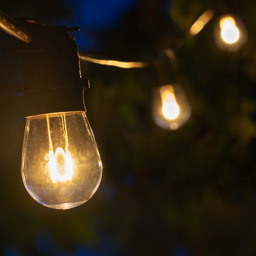 Warm White FlexFilament TM Shatterproof LED Patio String Light Set with S14 Bulbs on Black Wire