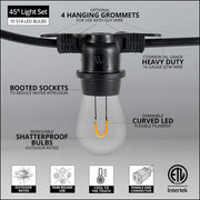 Warm White FlexFilament TM Shatterproof LED Patio String Light Set with S14 Bulbs on Black Wire
