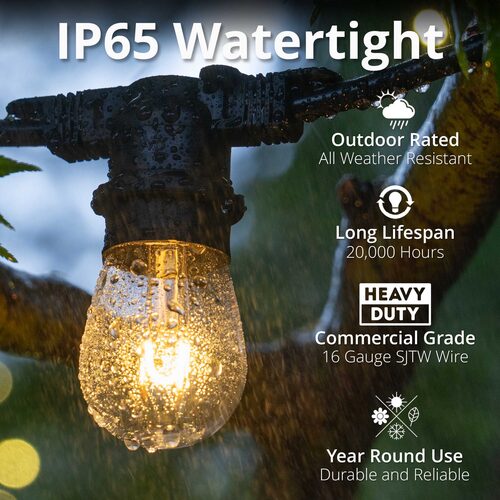 Warm White FlexFilament TM Shatterproof LED Patio String Light Set with S14 Bulbs on Black Wire
