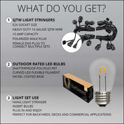 Warm White FlexFilament TM Shatterproof LED Patio String Light Set with S14 Bulbs on Black Wire, with Drops