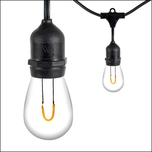 Warm White FlexFilament TM Shatterproof LED Patio String Light Set with S14 Bulbs on Black Wire, with Drops