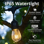 Warm White FlexFilament TM Shatterproof LED Patio String Light Set with S14 Bulbs on Black Wire, with Drops