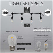 Warm White FlexFilament TM Shatterproof LED Patio String Light Set with S14 Bulbs on Black Wire, with Drops