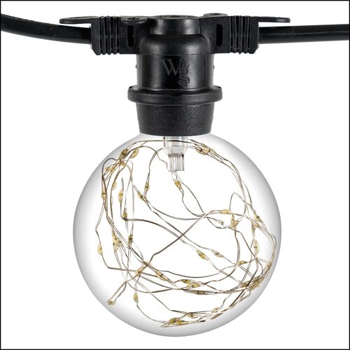 Warm White LEDimagine TM Patio String Light Set with G95 Fairy Light Bulbs on Black Wire
