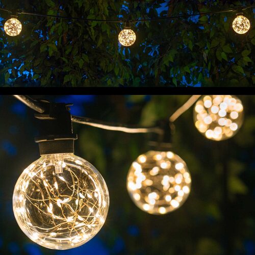 Warm White LEDimagine TM Patio String Light Set with G95 Fairy Light Bulbs on Black Wire