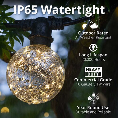 Warm White LEDimagine TM Patio String Light Set with G95 Fairy Light Bulbs on Black Wire