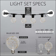 Warm White LEDimagine TM Patio String Light Set with G95 Fairy Light Bulbs on Black Wire