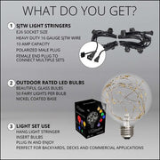 Warm White LEDimagine TM Patio String Light Set with G95 Fairy Light Bulbs on Black Wire