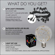 Warm White LEDimagine TM Patio String Light Set with G95 Fairy Light Bulbs on Black Wire, with Drops